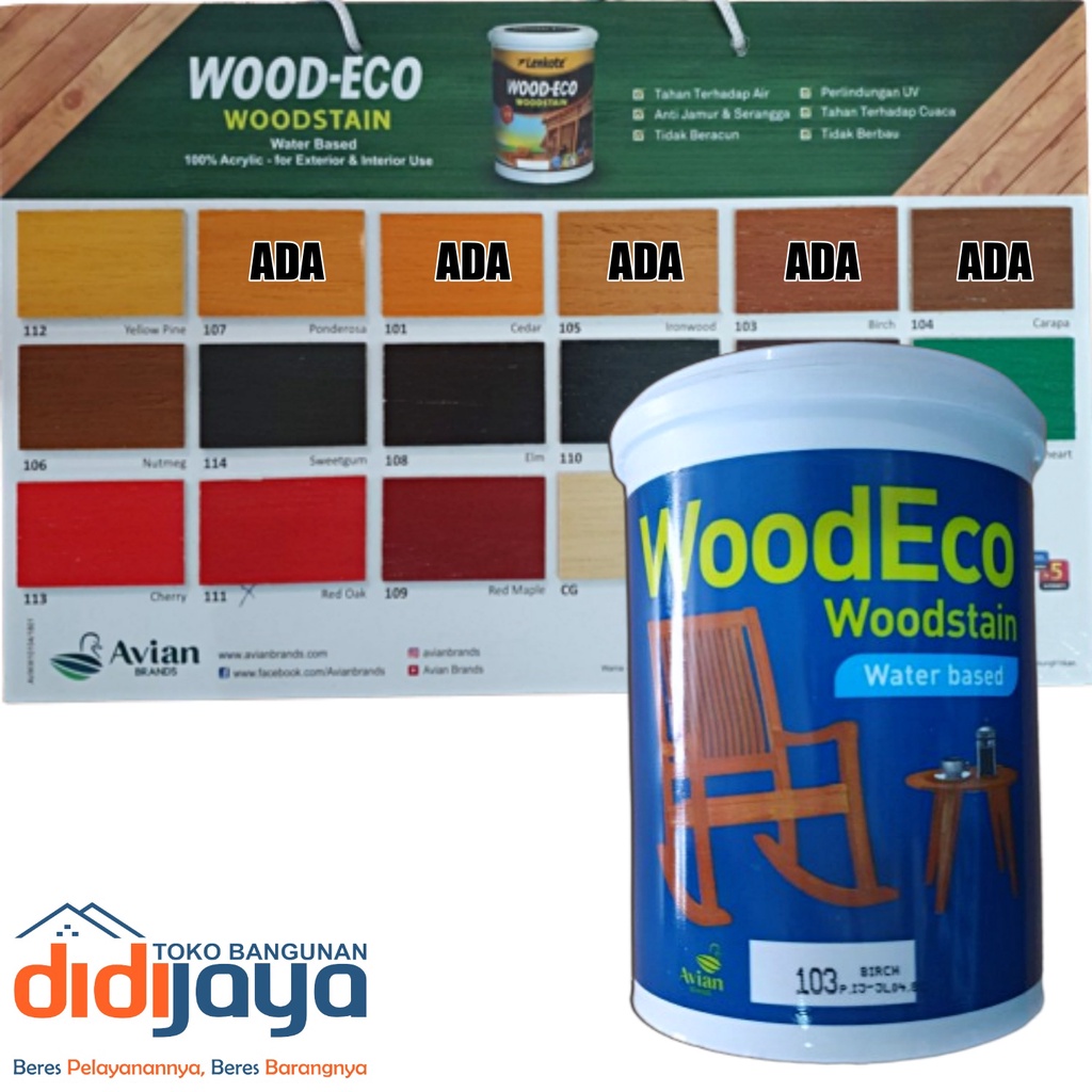 Cat Politur Kayu Lenkote Wood Eco Woodstain Water Base 1Liter - Clear Matt/Doff - Plitur Kayu