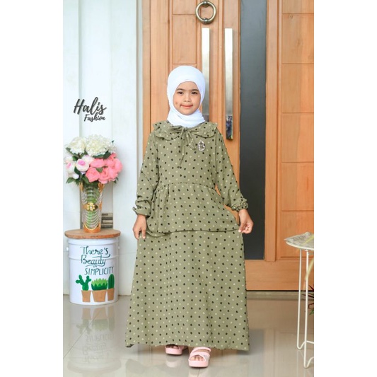 gamis anak cringkel dan katun twill ombre Aishwa kids rubi usia tanggung 6-12 tahun crincle urugiri hq