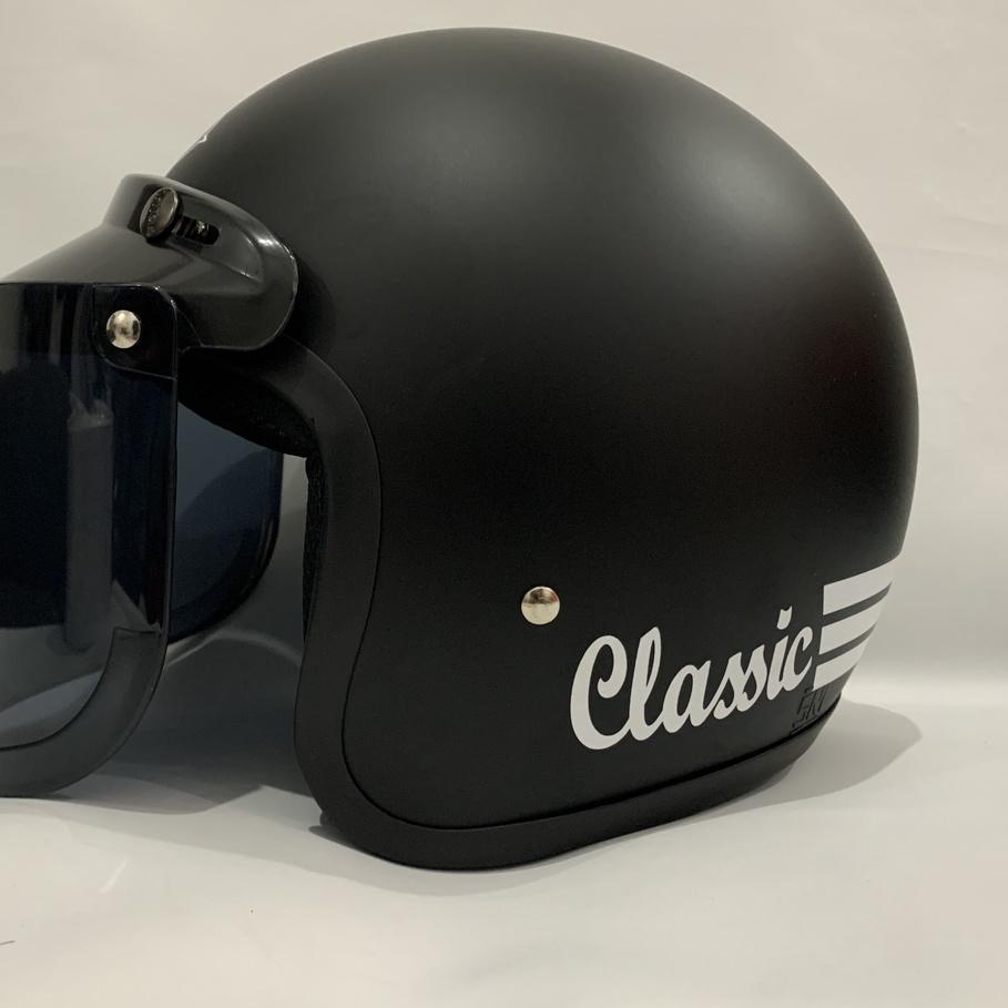 Recomend Helm Bogo Classic Hitam Doff Polos Solid pilih Kaca Datar Cembung Cmoke Clear Helem Nuvo He
