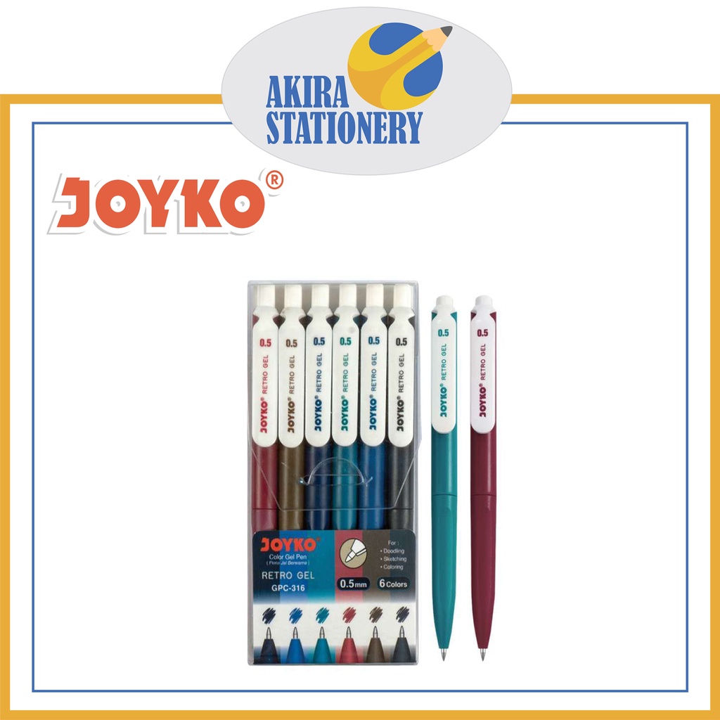 

Pulpen JOYKO Retro Gel Pen GPC 316 Set 6 warna / Retractable GelPen GP-316 6 Color / BallPoint Cair / Ballpen Cetek PAK ( 6 PCS )