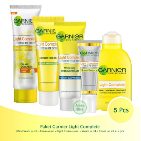 Paket Garnier Light Complete (Day Cream 20 mL + Foam 50 mL + Night Cream 20 mL + Serum 10 mL + Toner