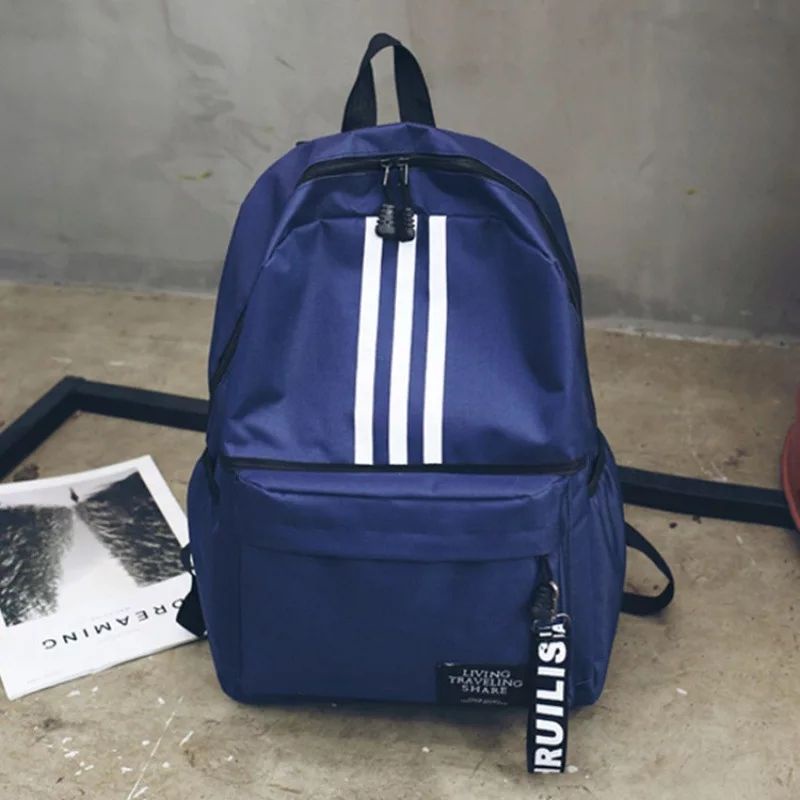 Adidas Fashion Wanita Ransel Garis Tiga untuk Gadis Perjalanan Kapasitas Tinggi Siswa Tas Pria Hitam Tas Laptop