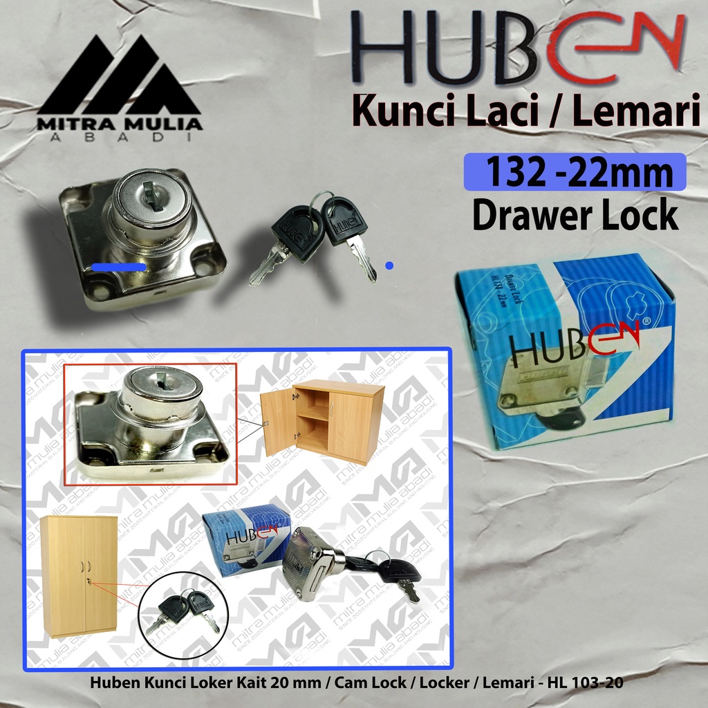 KUNCI LEMARI MEJA HUBEN 22 MM HL 138 - 22 KUNCI LACI KERANGKA PADAT