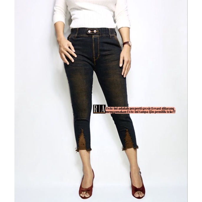 Jeans Jeggings pinggang karet wash choco