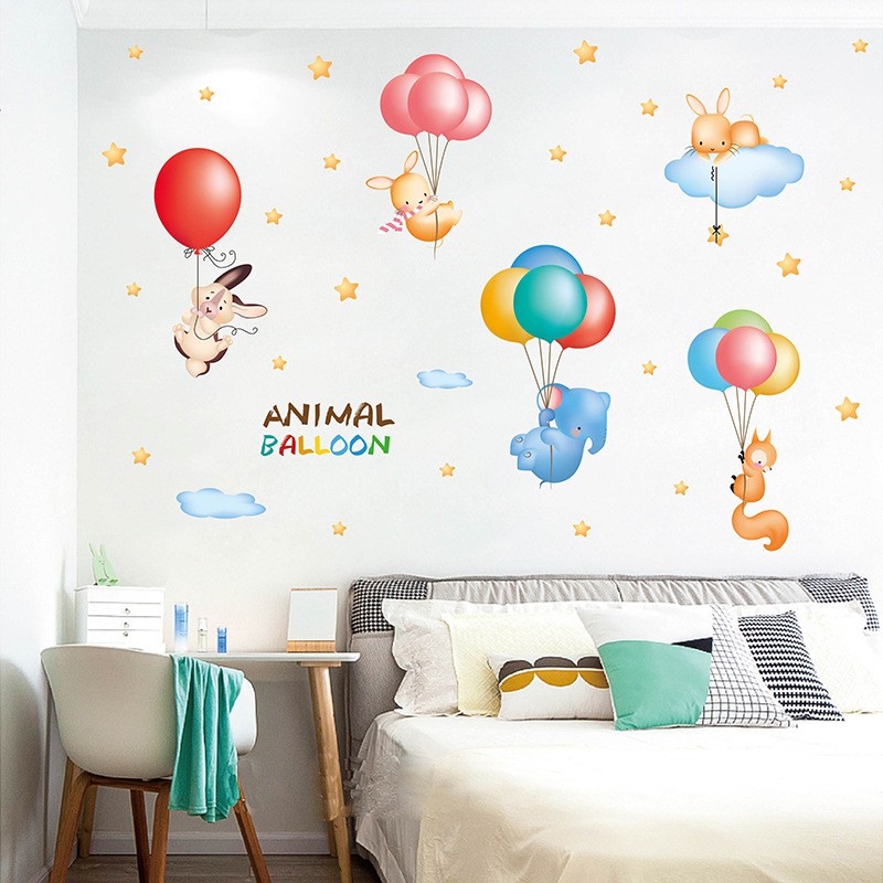 Reliza Wall Sticker Animal Balloon Bintang Awan Balon Stiker Dinding ZY1479