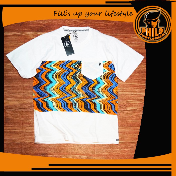 Kaos Surfing Volcom Pria Cowok VC1 Warna Putih Kombinasi Original Branded Baru Casual Keren Kekinian