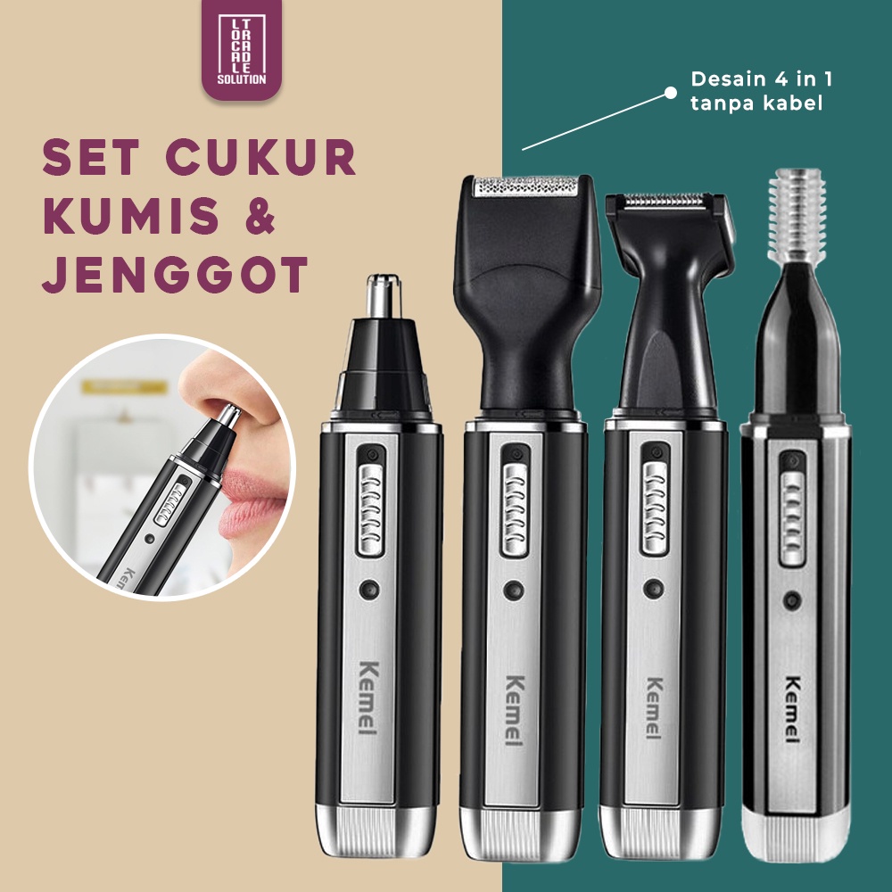 Pencukur Kumis dan Jenggot Elektrik Tanpa Kabel Kemei 4 In 1 Rechargeable Alat Potong Bulu Hidung Elektrik