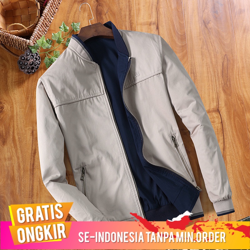 Jaket Pria Middle-Aged Pria Kasual Ayah Memakai   Tipis Bisbol Katun Kerah Double-sisi Mantel Pria H