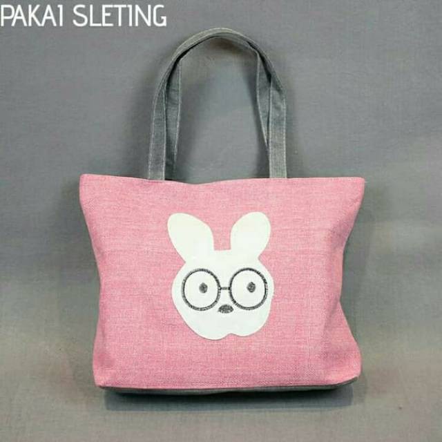 OTS 454 - RABBIT GLASSES - Tas totebag Imut Simpel