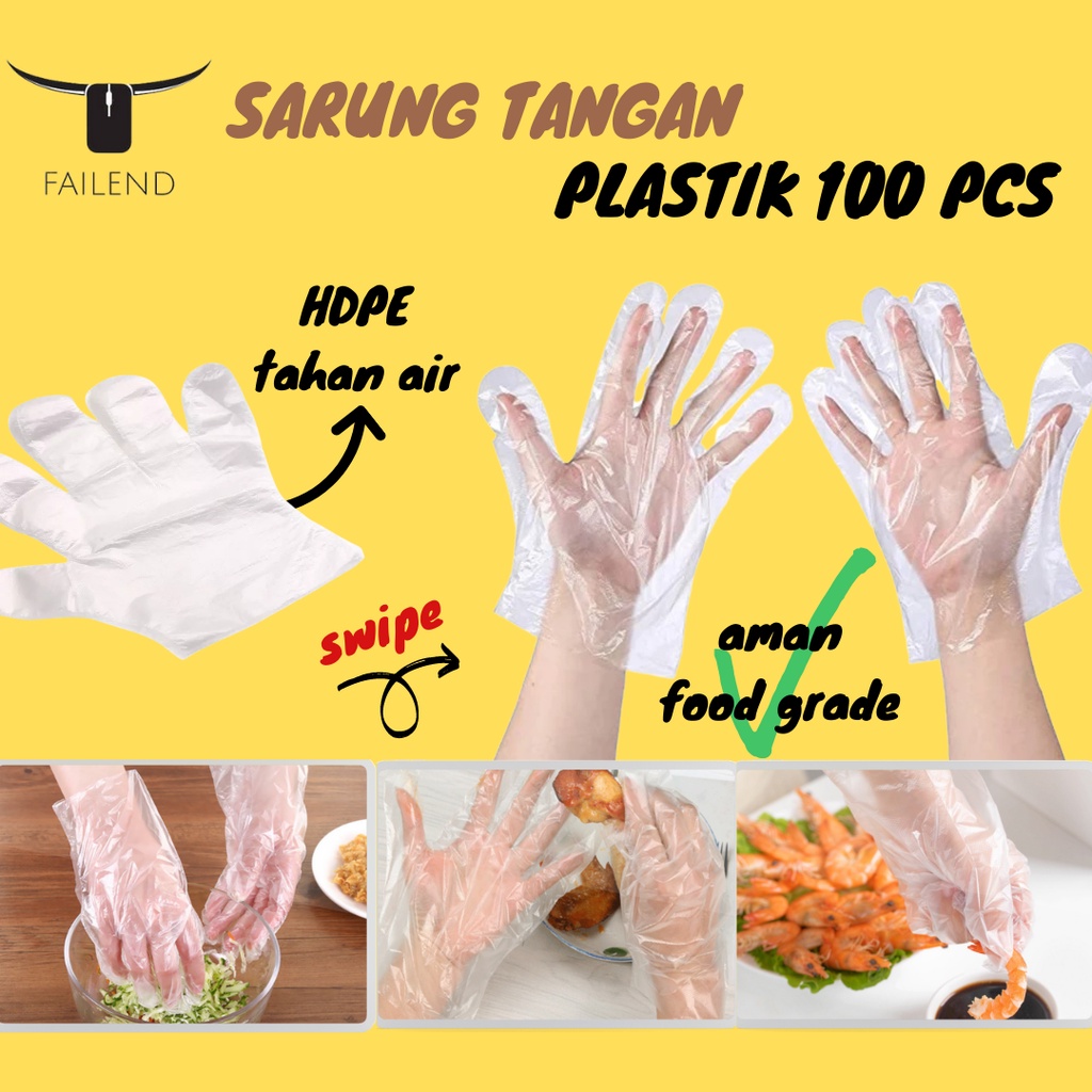 Sarung Tangan Plastik 100pcs Sekali Pakai Disposible Plastic Gloves Higienis Steril