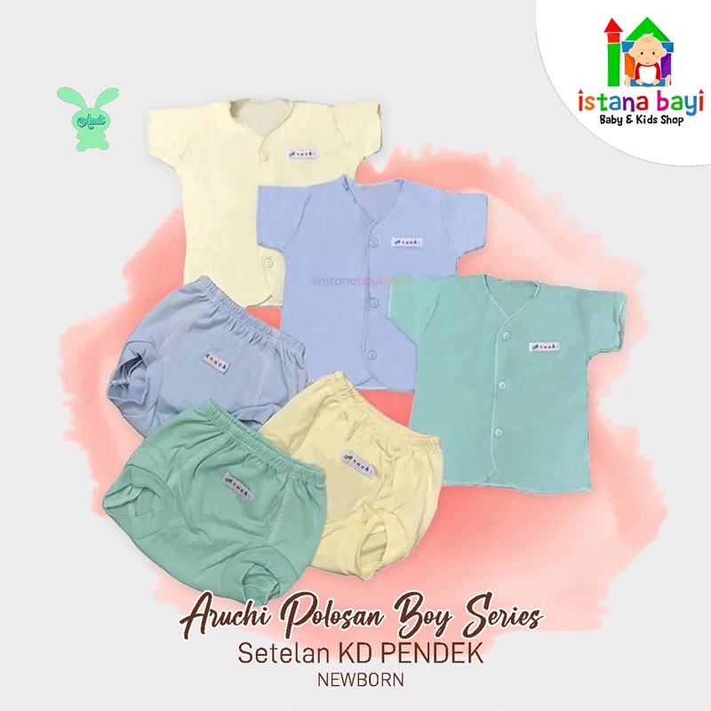 Aruchi Baju Pendek Warna Tanpa celana New born 1 Pcs - Aruchi Baby baju Bayi