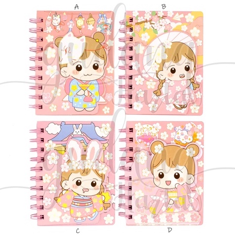 Notebook Mini Spiral Sakura Kimono Girl Buku Ctatan Motif Bunga Sakura GH 308072