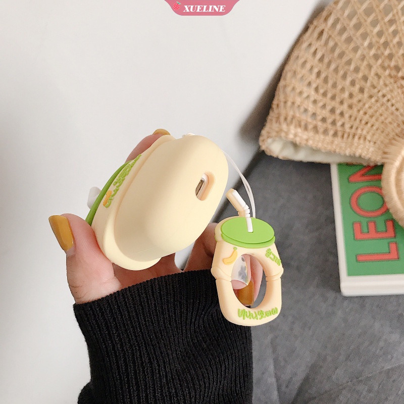 Case Pelindung earphone bluetooth Desain Kartun Susu Pisang Bahan Silikon anti Jatuh Gores Untuk AirPods 1 2