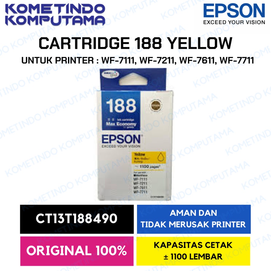 T188 Yellow Tinta Catridge Epson - WF7111 / WF7211 / WF7611 / WF7711 / 100% Original C13T188490