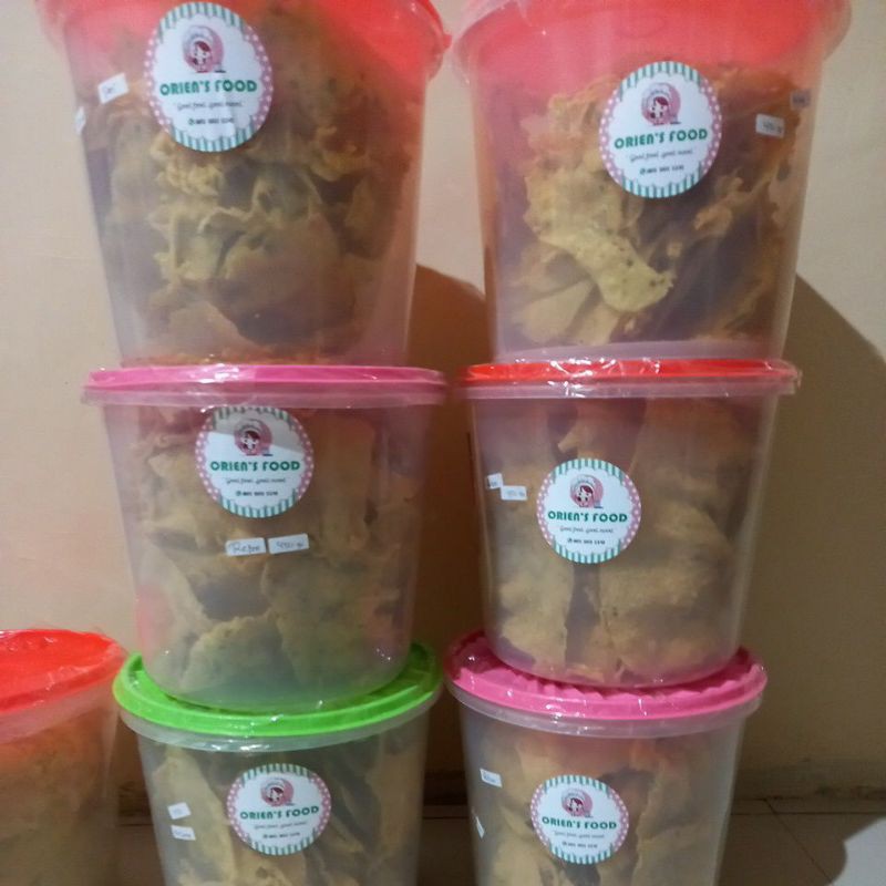 

Rempeyek gurih renyah teri/kacang/rebon 5 liter 450 gr