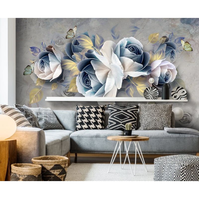 wallpaper dinding costum 3D motif bunga