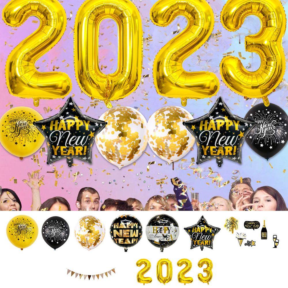 Solighter DIY Balon Dengan Gambar Tulisan Happy New Year Warna Hitam / Emas