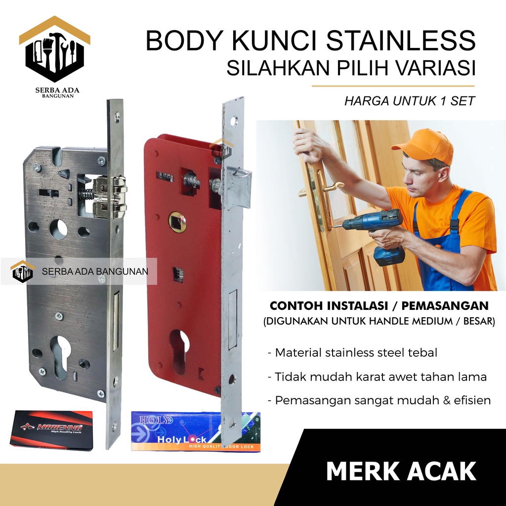 BODY KUNCI LIDAH FULLBACK PINTU BESAR + SILINDER SET (KOMPLIT LANGSUNG PASANG) - HIGH QUALITY