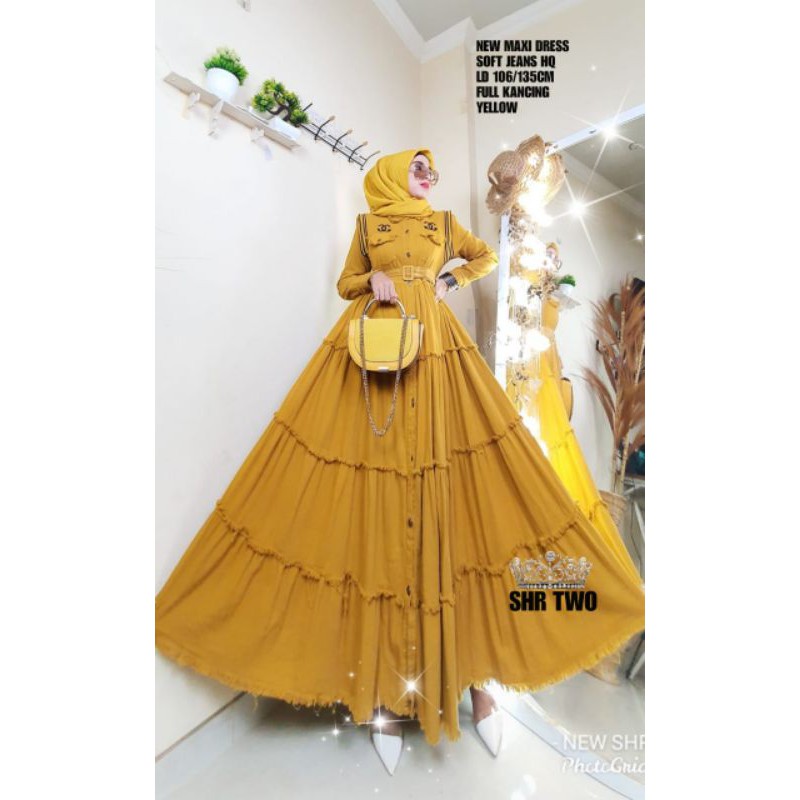 new SHR two maxi dress jeans mustard