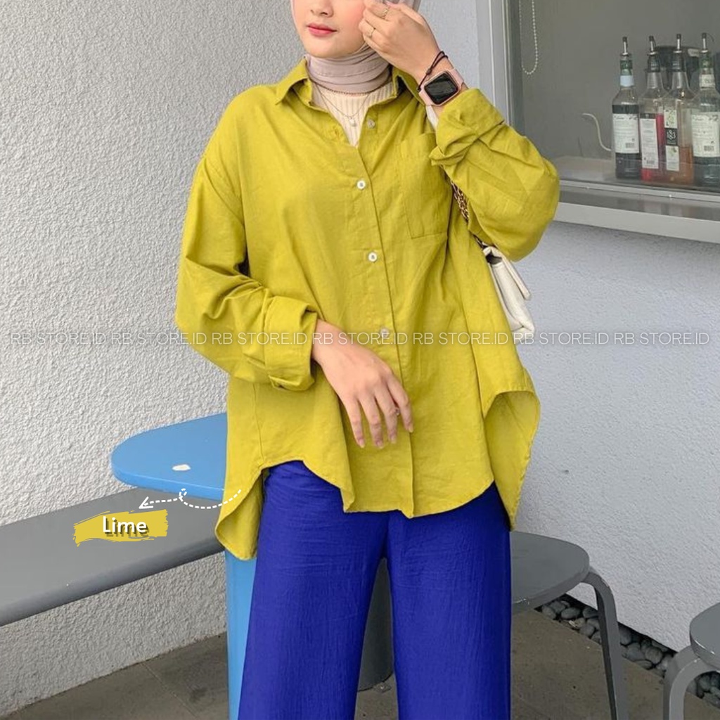 Kemeja Wanita Linen Oversize Olivia Shirt Linen Pocket-OLIVIA LIME