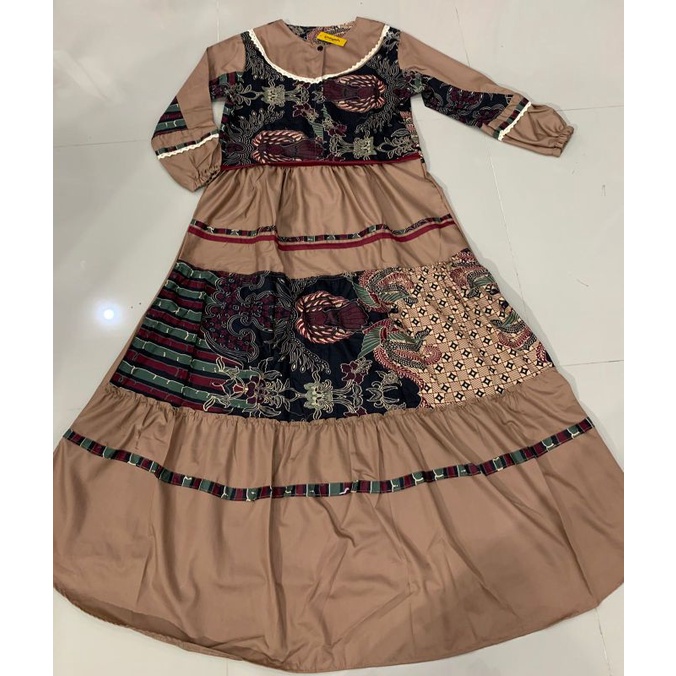 Gamis Inayah / Gamis batik Inayah / Gamis rampel kekinian / Gamis lebaran