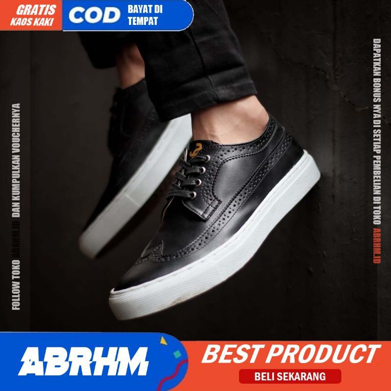 ABRHM X WINGTIF Sepatu Kasual Pria Sepatu Pria Casual Kulit Pu Sepatu Cowo/Cowok Sepatu Kerja Kantor Semi Formal Kuliah Kondangan Gaya keren Kekinian Murah Terlaris