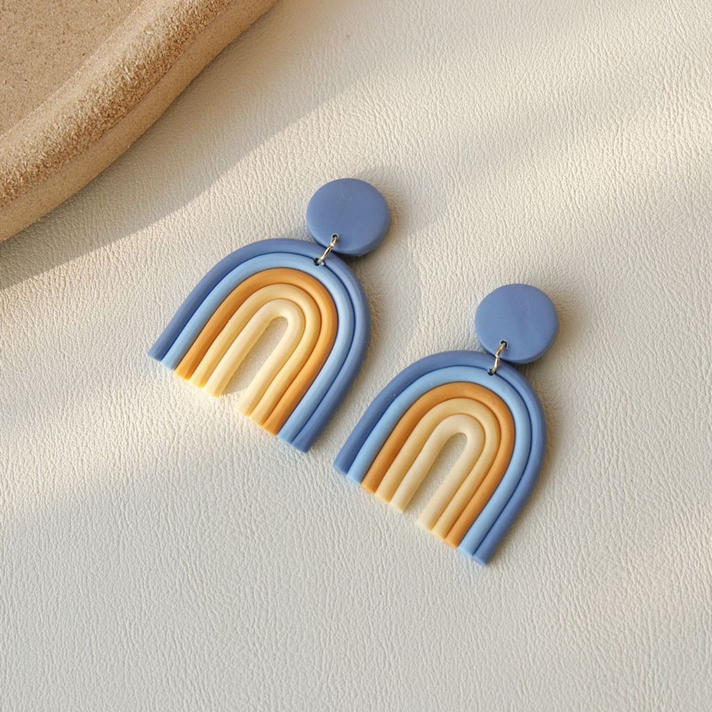 Hu Hu Hu Hu Hu Alat Bantu Pasang Kacamata♡ 1 Pasang Anting Stud Bentuk U Geometris Warna-Warni Bahan Polymer Clay Gaya Bohemian