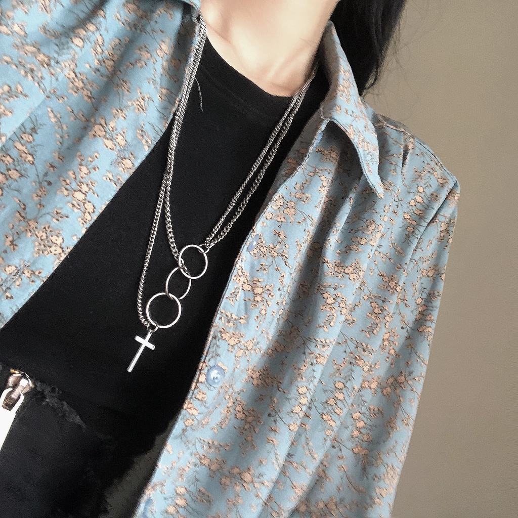 Multilayer Circle Necklace Accessories Trendy Harajuku Style Hip Hop Cross Pendant