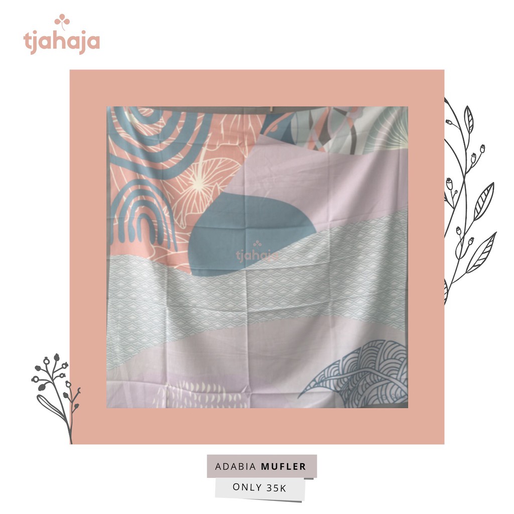 Jilbab Motif Segi Empat ADABIA MUFLER seri SAFONA Silver Biru Wardah Peach Soft Baru Original