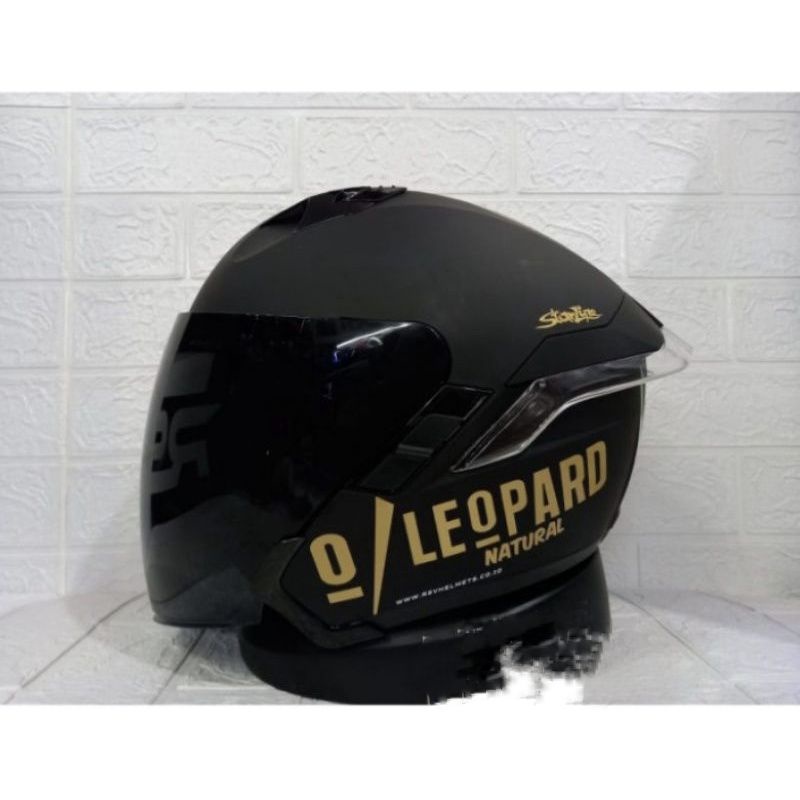 helm half face rsv paket ganteng leopard black doff