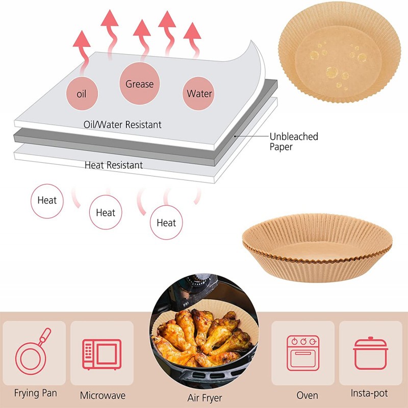 50 Pcs Kertas Air Fryer Sekali Pakai Bentuk Bulat Anti Lengket Untuk Dapur