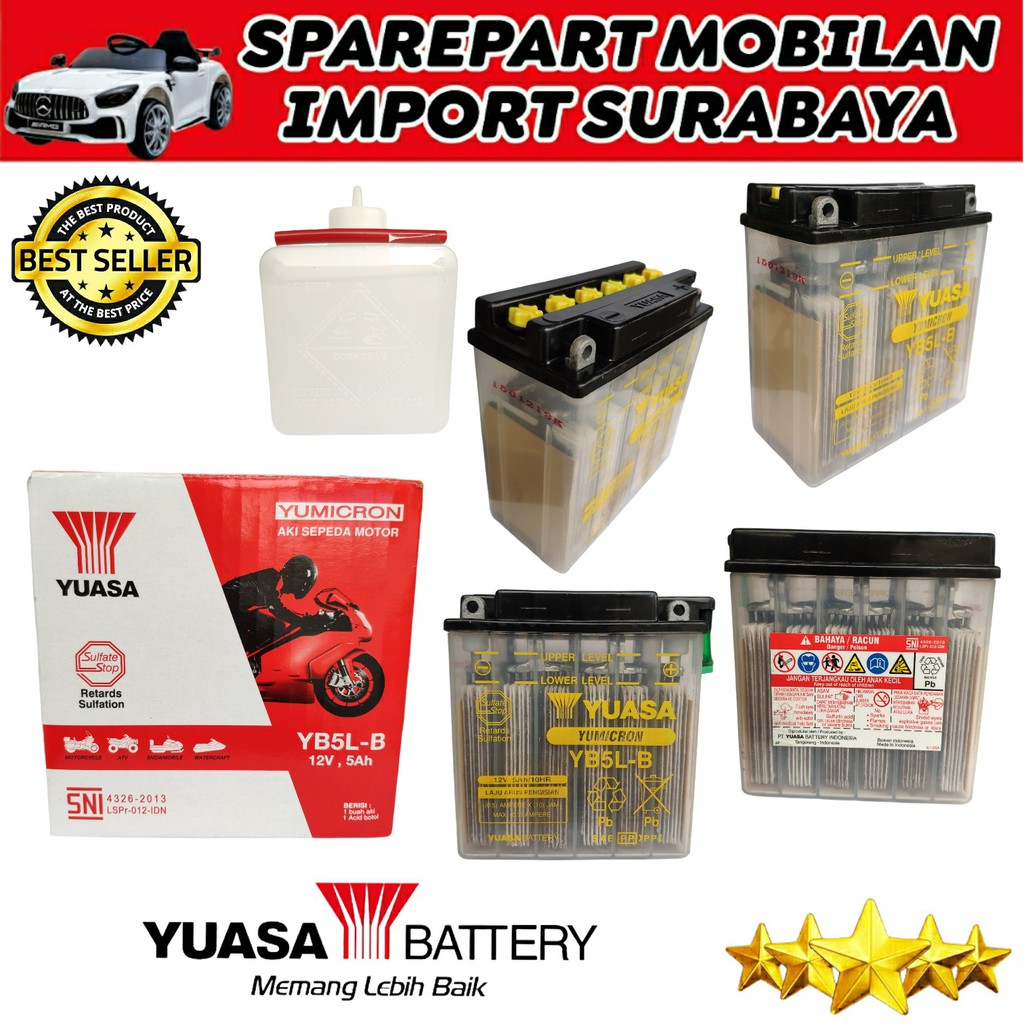 ASLI ORIGINAL YUASA YB5LB YAMAHA MIO SPORTY ASTREA GRAND AKI BASAH JUPITER ACCU 5 AMPER YB5L-B