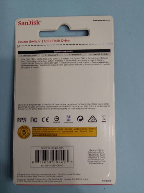 Flash Disk Sandisk 64 GB Cruzer Blade Original