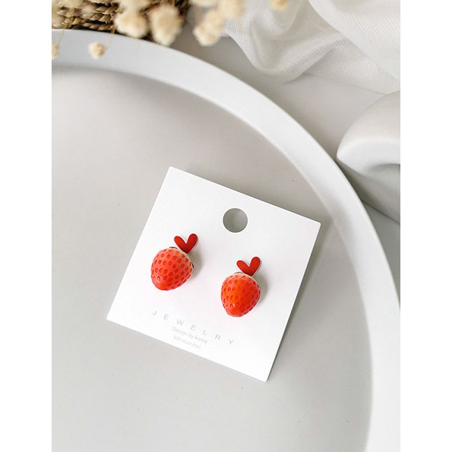 LRC Anting Tusuk Fashion Red Little Strawberry Color Love Earrings D98386