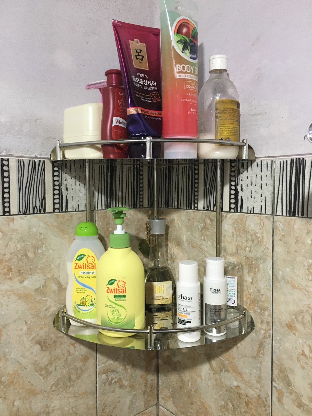 Rak Sudut / Rak Stainless / Tempat Sabun Dan Sampo 2 Susun