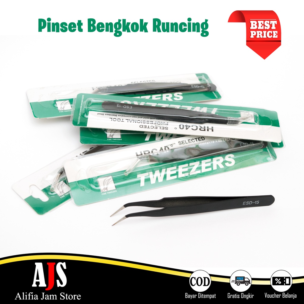 Pinset Bengkok Runcing Tweezer Elektronik Anti Statis Pinset Siku Stainless Steel Panjang 120 mm