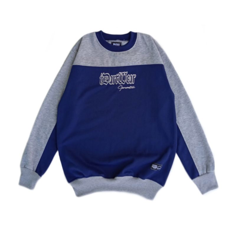 Sweater Crewneck Bordir Navy Abumuda Sweater Kombinasi Pria Wanita