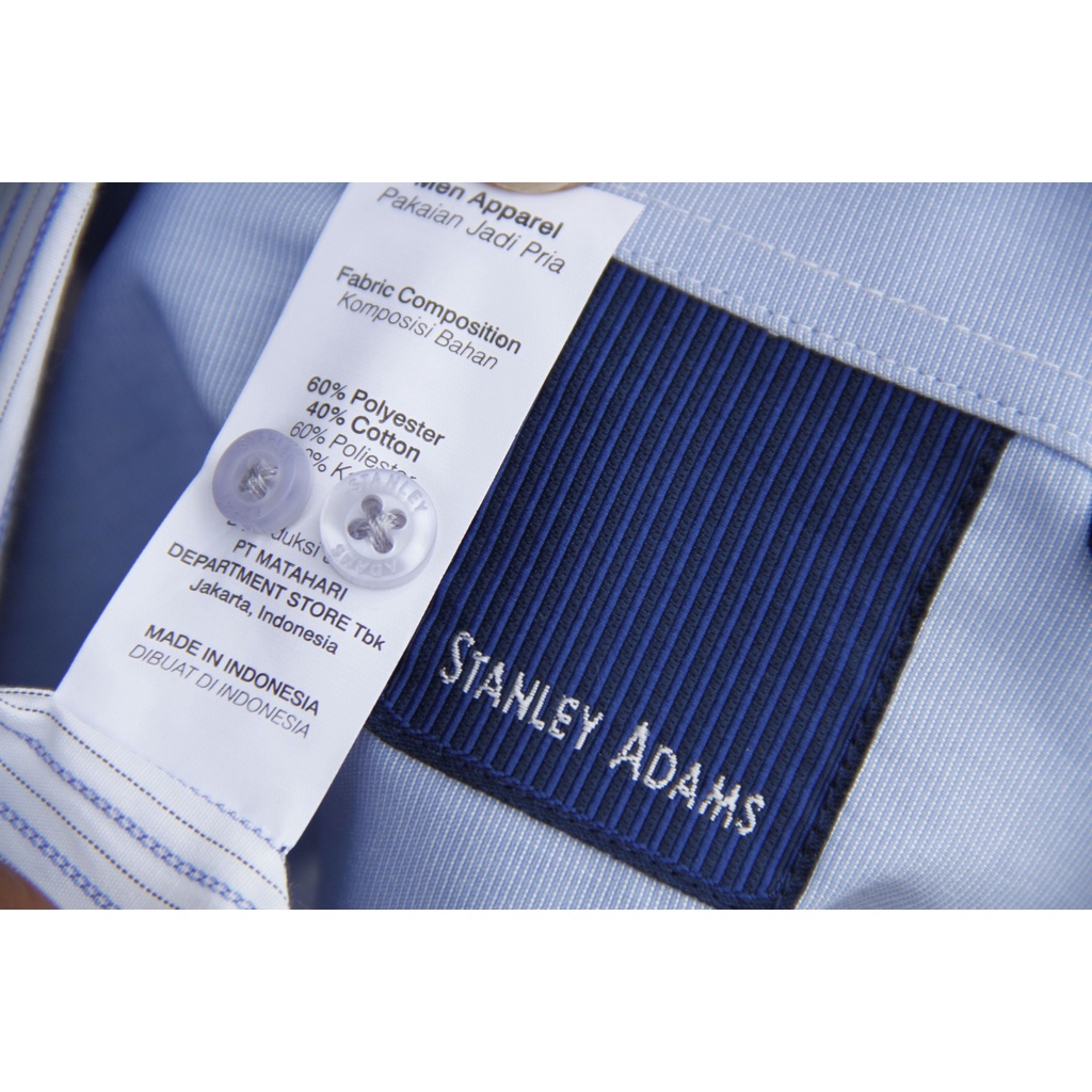 Kemeja Kerja  Formal STANLEY ADAMS Reguler Fit Putih Biru Salur Lengan Panjang 05 Ukuran Big Jumbo Size S M L XL XXL XXXL 2XL 3XL 14.5 15 15.5 16 16.5 17