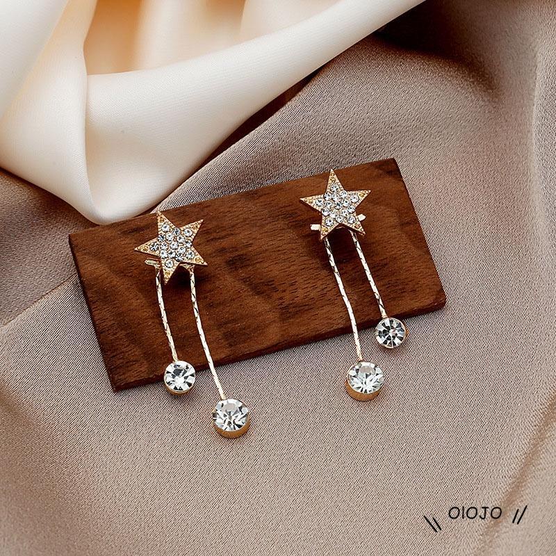 Anting Tusuk Gantung Temperament Bahan Sterling Silver 925 Desain Bintang + Rumbai Untuk Wanita - ol2