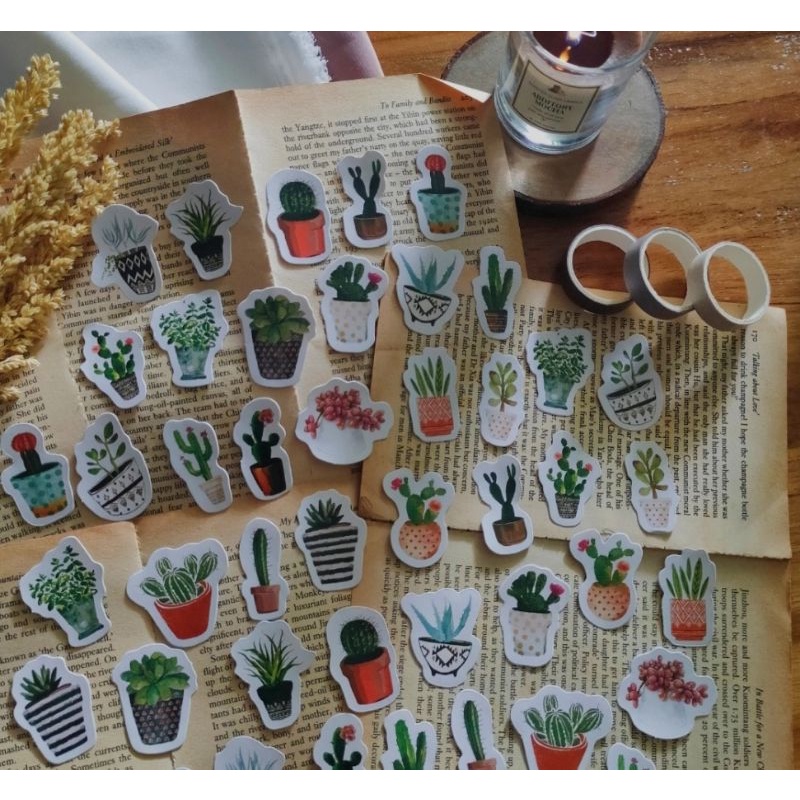 

(44-46 pcs) Sticker Journal Aesthetic scrapbook bullet journal kaktus diary