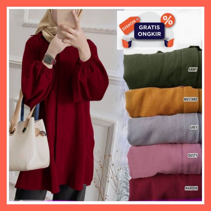 Atasan pakaian baju tunik Maxi remaja muslim wanita model pesta premium cantik murah elegan polos te