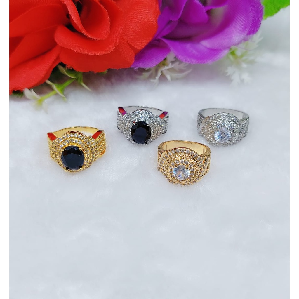 Cincin xuping lapis emas permata putih dan mata hitam perhiasan fashion