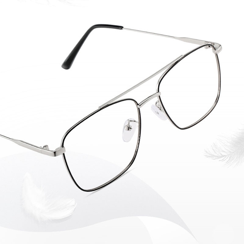 Fashion Metal Anti Radiation Eyeglasses Photochromic Retro Double Beam with Replaceable Lenses