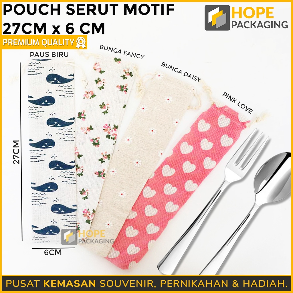 [5 Pcs] Tas Pouch Serut Katun Motif Bahan Kain Goni untuk Permen / Hadiah /untuk souvenir alat set makan