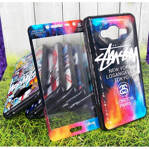 Case Jelly Glossy STUSSY + Tempered For hp Oppo F7 Vivo V7+ V9 Y69 #Casemurah