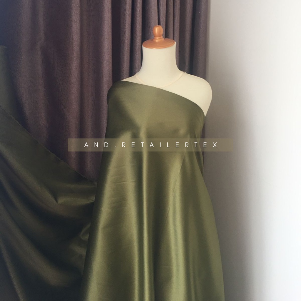 Kain Satin Velvet Premium Warna Hijau Army Semi Olive Bahan Seragam Bahan Furing Bisa untuk Background Backdrop Foto Produk