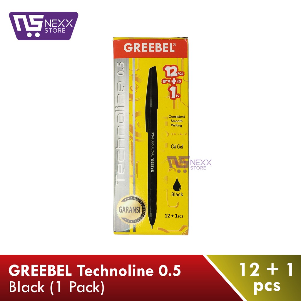 

Pulpen GREEBEL Technoline 0.5mm HITAM 1 PACK isi (12+1Pcs)