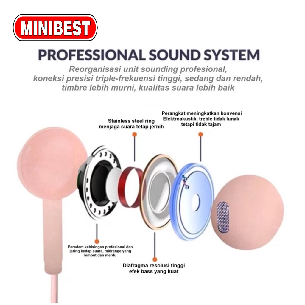 MB Handsfree Earphone Macaron Hi Fi Stereo Suround Sound Premium Quality U-19 GLOSSY