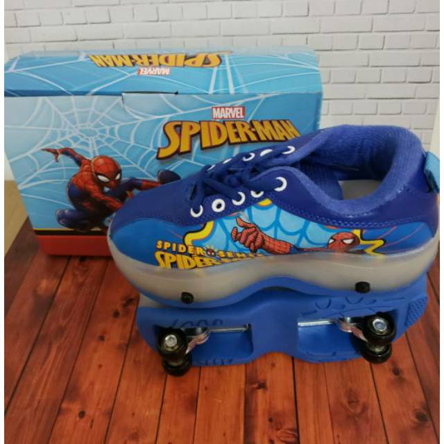 SEPATU SPIDERMAN RODA 4. SEPATU RODA ANAK MOTIF SPIDERMAN ORI IMPORT. SEPATU SPIDERMAN BIRU