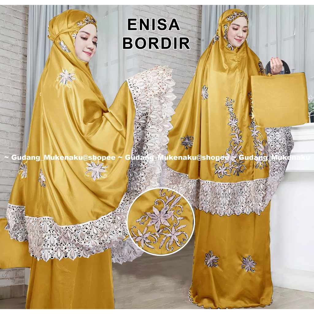 MUKENA Dewasa Enisa Luna Maya Renda Bordir Mewah Premium Bahan Silk Original Mewah Cantik Jumbo Mukenatravel Mukenaku Mukenasyari Gudang_Mukenaku (ready stock)